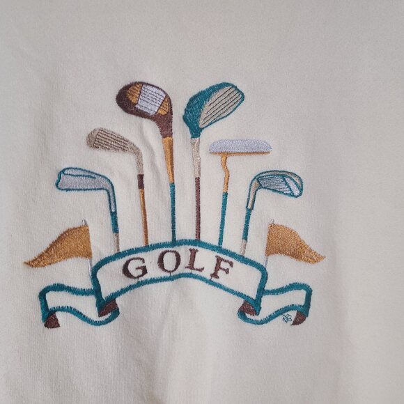 Vintage 90s PM Sports Golf Embroidered XL Yellow Sweatshirt Made in USA - Picture 2 of 4